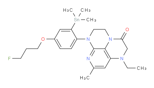 1-ethyl-6-(4-(3-fluoropropoxy)-2-(trimethylstannyl)phenyl)-8-methyl-1,2,5,6-tetrahydro-1,3a,6,7-tetraazaphenalen-3(4H)-one