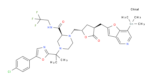 (S)-4-(2-(5-(4-chlorophenyl)oxazol-2-yl)propan-2-yl)-1-(((2S,4S)-5-oxo-4-((7-(trimethylstannyl)furo[3,2-c]pyridin-2-yl)methyl)tetrahydrofuran-2-yl)methyl)-N-(2,2,2-trifluoroethyl)piperazine-2-carboxamide