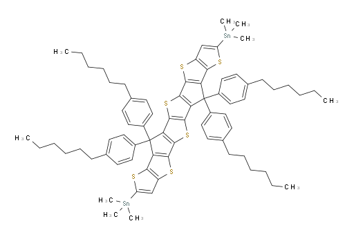 Stannane, 1,1′-[6,6,12,12-tetrakis(4-hexylphenyl)-6,12-dihydrothieno[2′′,3′′:4′,5′]thieno[3′,2′:4,5]cyclopenta[1,2-b]thieno[2′′′,3′′′:4′′,5′′]thieno[2′′,3′′:3′,4′]cyclopenta[1′,2′:4,5]thieno[2,3-d]thiophene-2,8-diyl]bis[1,1,1-trimethyl-