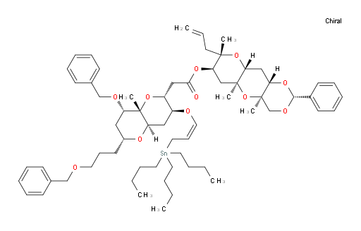 (2R,4aR,5aS,7R,8S,9aR,10aS)-8-allyl-4a,5a,8-trimethyl-2-phenyloctahydro-4H-pyrano[2',3':5,6]pyrano[3,2-d][1,3]dioxin-7-yl 2-((2R,3S,4aR,6R,8S,8aS)-8-(benzyloxy)-6-(3-(benzyloxy)propyl)-8a-methyl-3-(((Z)-3-(tributylstannyl)prop-1-en-1-yl)oxy)octahydropyrano[3,2-b]pyran-2-yl)acetate