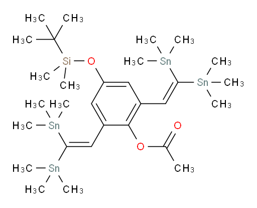 2,6-双(2,2-双(三甲基锡基)乙烯基)-4-((叔丁基二甲基sil氧基))苯基 乙酸酯
