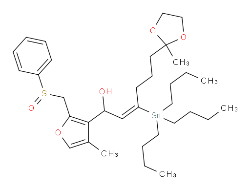 (E)-6-(2-甲基-1,3-二氧杂环戊烷-2-基)-1-(4-甲基-2-((苯基亚砜)甲基)呋喃-3-基)-3-(三丁基锡基)己-2-烯-1-醇