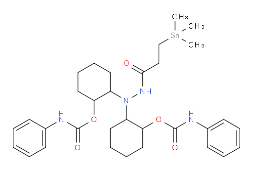 (2-(3-(trimethylstannyl)propanoyl)hydrazine-1,1-diyl)bis(cyclohexane-2,1-diyl) bis(phenylcarbamate)