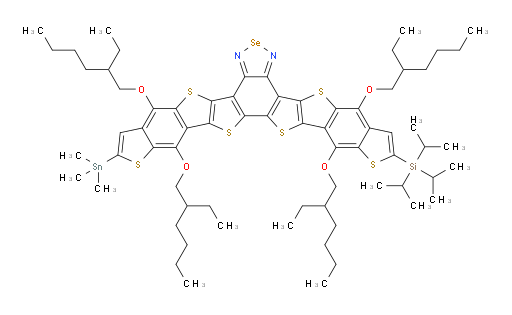 4,10,14,17-tetrakis((2-ethylhexyl)oxy)-2-(triisopropylsilyl)-12-(trimethylstannyl)thieno[3'''',2'''':4''',5''']benzo[1''',2''':4'',5'']thieno[2'',3'':4',5']thieno[3',2':3,4]thieno[3'''',2'''':4''',5''']benzo[1''',2''':4'',5'']thieno[2'',3'':4',5']thieno[2',3':5,6]benzo[1,2-c][1,2,5]selenadiazole
