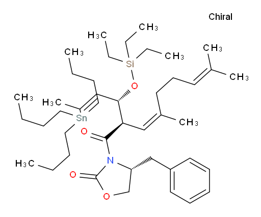 (R)-4-benzyl-3-((R,Z)-4,8-dimethyl-2-((R,Z)-3-(tributylstannyl)-1-((triethylsilyl)oxy)but-2-en-1-yl)nona-3,7-dienoyl)oxazolidin-2-one