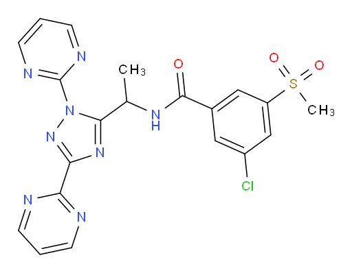 3-chloro-N-(1-(1,3-di(pyrimidin-2-yl)-1H-1,2,4-triazol-5-yl)ethyl)-5-(methylsulfonyl)benzamide
