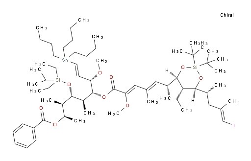 (2R,3R,4S,5R,6R,7S,E)-6-(((R,2Z,4E)-6-((4R,5S,6S)-2,2-di-tert-butyl-5-ethyl-6-((R,E)-5-iodo-4-methylpent-4-en-2-yl)-1,3,2-dioxasilinan-4-yl)-2-methoxy-4-methylhepta-2,4-dienoyl)oxy)-4-((diethyl(isopropyl)silyl)oxy)-7-methoxy-3,5-dimethyl-9-(tributylstannyl)non-8-en-2-yl benzoate