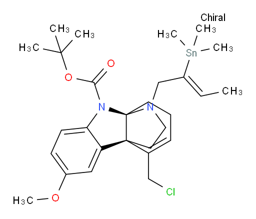 (4bS,8aR)-tert-butyl 5-(chloromethyl)-3-methoxy-10-((Z)-2-(trimethylstannyl)but-2-en-1-yl)-7H-8a,4b-(epiminoethano)carbazole-9(8H)-carboxylate