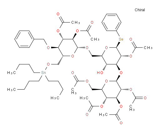 (2S,3R,4S,5R,6R)-2-(((2S,3R,4S,5R,6R)-3-acetoxy-6-((((2R,3R,4S,5R,6R)-3,4-diacetoxy-5-(benzyloxy)-6-(((tributylstannyl)oxy)methyl)tetrahydro-2H-pyran-2-yl)oxy)methyl)-5-hydroxy-2-(phenylselanyl)tetrahydro-2H-pyran-4-yl)oxy)-6-(acetoxymethyl)tetrahydro-2H-pyran-3,4,5-triyl triacetate