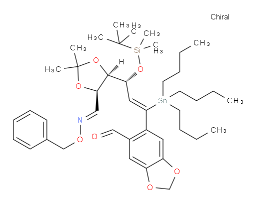 6-((R,Z)-3-((4R,5R)-5-((E)-((benzyloxy)imino)methyl)-2,2-dimethyl-1,3-dioxolan-4-yl)-3-((tert-butyldimethylsilyl)oxy)-1-(tributylstannyl)prop-1-en-1-yl)benzo[d][1,3]dioxole-5-carbaldehyde