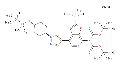 1,3-Bis(1,1-dimethylethyl) 2-[4-[1-[trans-4-[[(1,1-dimethylethyl)dimethylsilyl]oxy]cyclohexyl]-1H-pyrazol-4-yl]-2-(trimethylstannyl)furo[2,3-c]pyridin-7-yl]imidodicarbonate