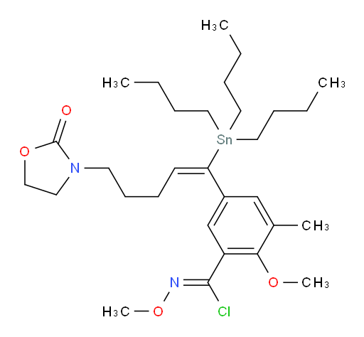 (Z)-N,2-dimethoxy-3-methyl-5-((E)-5-(2-oxooxazolidin-3-yl)-1-(tributylstannyl)pent-1-en-1-yl)benzimidoyl chloride