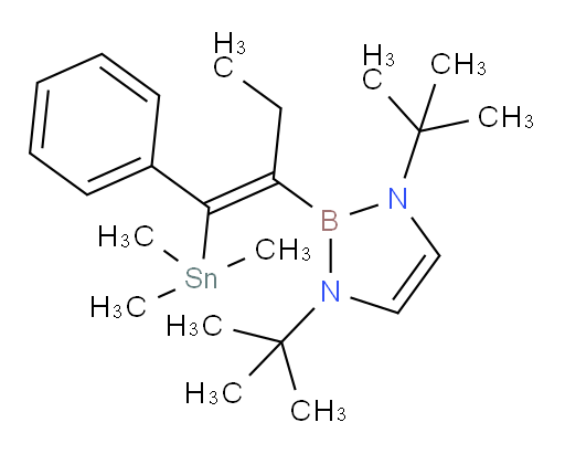 (E)-1,3-双-叔丁基-2-(1-苯基-1-(三甲基锡基)丁-1-烯-2-基)-2,3-二氢-1H-1,3,2-二氮杂borole