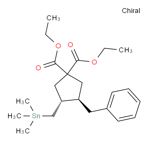 (3R,4R)-diethyl 3-benzyl-4-((trimethylstannyl)methyl)cyclopentane-1,1-dicarboxylate