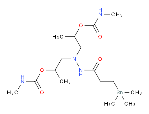 (2-(3-(trimethylstannyl)propanoyl)hydrazine-1,1-diyl)bis(propane-2,1-diyl) bis(methylcarbamate)