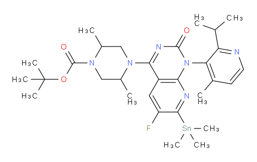 tert-butyl 4-(6-fluoro-1-(2-isopropyl-4-methylpyridin-3-yl)-2-oxo-7-(trimethylstannyl)-1,2-dihydropyrido[2,3-d]pyrimidin-4-yl)-2,5-dimethylpiperazine-1-carboxylate