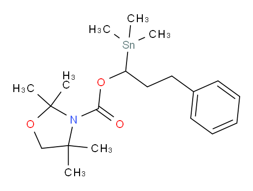 3-phenyl-1-(trimethylstannyl)propyl 2,2,4,4-tetramethyloxazolidine-3-carboxylate