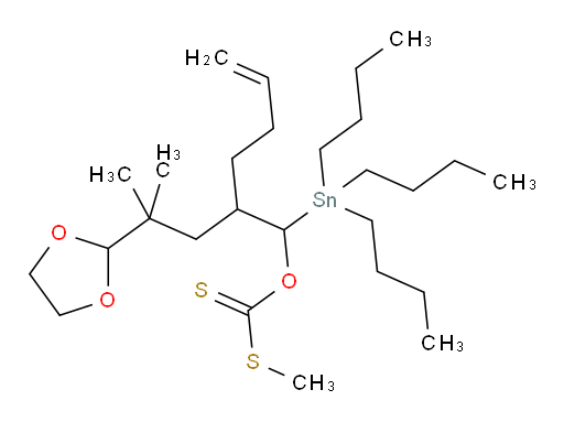 O-(2-(2-(1,3-dioxolan-2-yl)-2-methylpropyl)-1-(tributylstannyl)hex-5-en-1-yl) S-methyl carbonodithioate