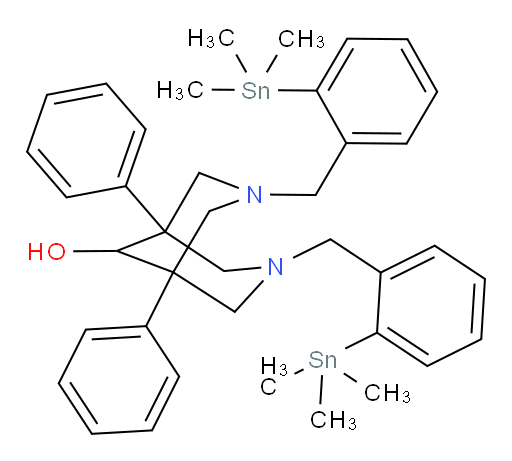 1,5-diphenyl-3,7-bis(2-(trimethylstannyl)benzyl)-3,7-diazabicyclo[3.3.1]nonan-9-ol