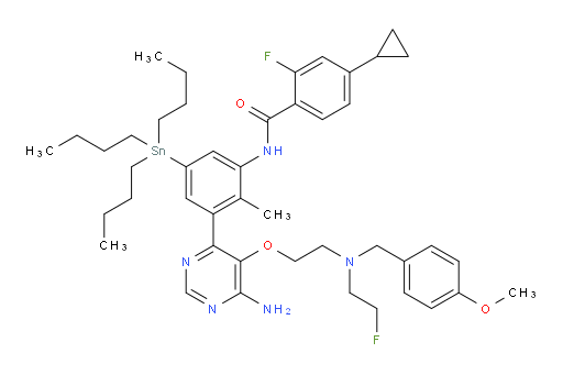 N-(3-(6-amino-5-(2-((2-fluoroethyl)(4-methoxybenzyl)amino)ethoxy)pyrimidin-4-yl)-2-methyl-5-(tributylstannyl)phenyl)-4-cyclopropyl-2-fluorobenzamide