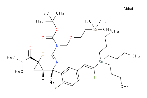 tert-butyl ((1S,5S,6S)-1-(dimethylcarbamoyl)-5-(2-fluoro-5-((E)-2-fluoro-2-(tributylstannyl)vinyl)phenyl)-5-methyl-2-thia-4-azabicyclo[4.1.0]hept-3-en-3-yl)((2-(trimethylsilyl)ethoxy)methyl)carbamate