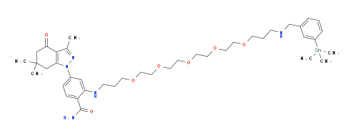 4-(3,6,6-trimethyl-4-oxo-4,5,6,7-tetrahydro-1H-indazol-1-yl)-2-((1-(3-(trimethylstannyl)phenyl)-6,9,12,15,18-pentaoxa-2-azahenicosan-21-yl)amino)benzamide