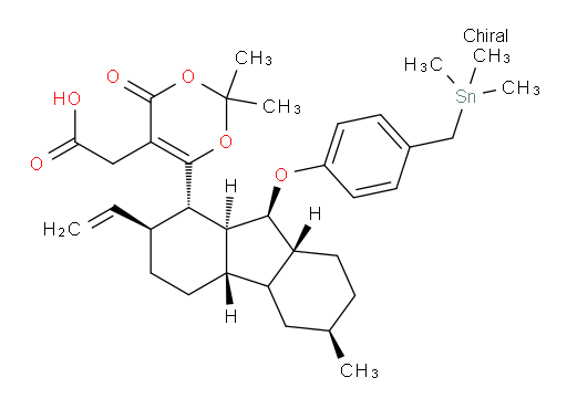 2-(2,2-dimethyl-6-((1S,2S,4aS,6R,8aR,9S,9aS)-6-methyl-9-(4-((trimethylstannyl)methyl)phenoxy)-2-vinyldodecahydro-1H-fluoren-1-yl)-4-oxo-4H-1,3-dioxin-5-yl)acetic acid