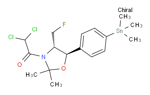 2,2-dichloro-1-((4S,5R)-4-(fluoromethyl)-2,2-dimethyl-5-(4-(trimethylstannyl)phenyl)oxazolidin-3-yl)ethanone