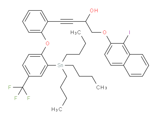 1-((1-iodonaphthalen-2-yl)oxy)-4-(2-(2-(tributylstannyl)-4-(trifluoromethyl)phenoxy)phenyl)but-3-yn-2-ol