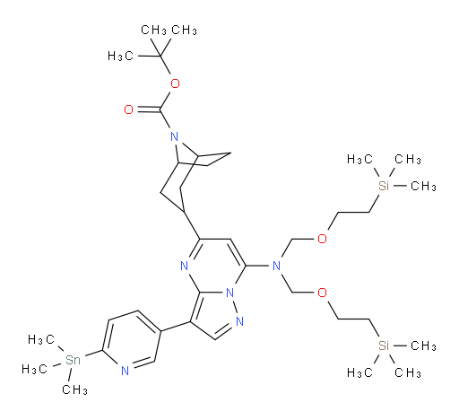 tert-butyl 3-(7-(bis((2-(trimethylsilyl)ethoxy)methyl)amino)-3-(6-(trimethylstannyl)pyridin-3-yl)pyrazolo[1,5-a]pyrimidin-5-yl)-8-azabicyclo[3.2.1]octane-8-carboxylate