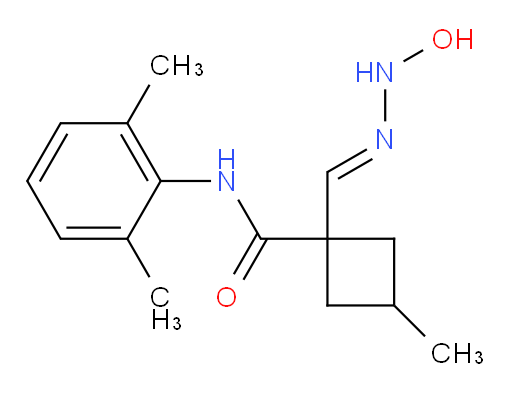 (E)-N-(2,6-dimethylphenyl)-1-((2-hydroxyhydrazono)methyl)-3-methylcyclobutanecarboxamide