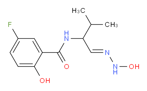 (E)-5-fluoro-2-hydroxy-N-(1-(2-hydroxyhydrazono)-3-methylbutan-2-yl)benzamide