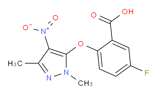 2-((1,3-dimethyl-4-nitro-1H-pyrazol-5-yl)oxy)-5-fluorobenzoic acid