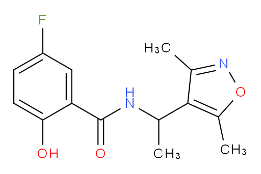 N-(1-(3,5-dimethylisoxazol-4-yl)ethyl)-5-fluoro-2-hydroxybenzamide