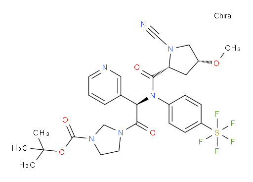 Sulfur, [4-[[[(2R,4R)-1-cyano-4-methoxy-2-pyrrolidinyl]carbonyl][(1R)-2-[3-[(1,1-dimethylethoxy)carbonyl]-1-imidazolidinyl]-2-oxo-1-(3-pyridinyl)ethyl]amino]phenyl]pentafluoro-, (OC-6-21)- (ACI)