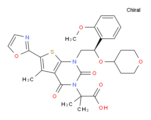 1,4-Dihydro-1-[(2R)-2-(2-methoxyphenyl)-2-[(tetrahydro-2H-pyran-4-yl)oxy]ethyl]-α,α,5-trimethyl-6-(2-oxazolyl)-2,4-dioxothieno[2,3-d]pyrimidine-3(2H)-acetic acid