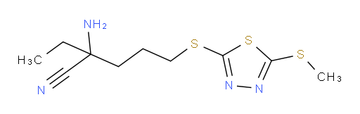 2-amino-2-ethyl-5-((5-(methylthio)-1,3,4-thiadiazol-2-yl)thio)pentanenitrile