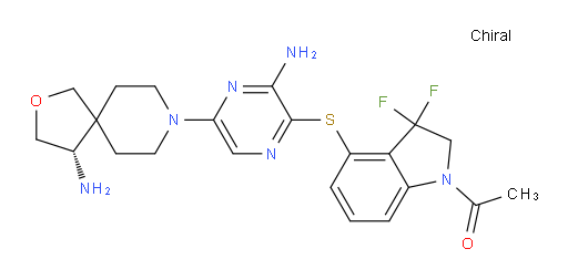 1-[4-[[3-Amino-5-[(4S)-4-amino-2-oxa-8-azaspiro[4.5]dec-8-yl]-2-pyrazinyl]thio]-3,3-difluoro-2,3-dihydro-1H-indol-1-yl]ethanone (ACI)