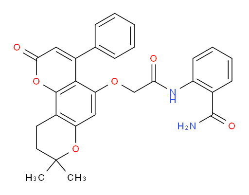 2-[[2-[(9,10-Dihydro-8,8-dimethyl-2-oxo-4-phenyl-2H,8H-benzo[1,2-b:3,4-b′]dipyran-5-yl)oxy]acetyl]amino]benzamide (ACI)