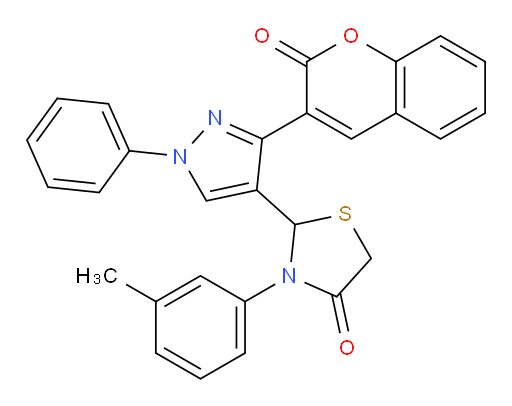 3-(3-Methylphenyl)-2-[3-(2-oxo-2H-1-benzopyran-3-yl)-1-phenyl-1H-pyrazol-4-yl]-4-thiazolidinone (ACI)