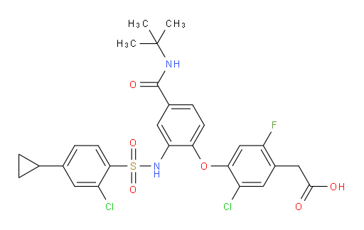 5-Chloro-4-[2-[[(2-chloro-4-cyclopropylphenyl)sulfonyl]amino]-4-[[(1,1-dimethylethyl)amino]carbonyl]phenoxy]-2-fluorobenzeneacetic acid (ACI)