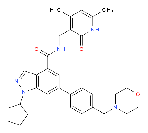 1-Cyclopentyl-N-[(1,2-dihydro-4,6-dimethyl-2-oxo-3-pyridinyl)methyl]-6-[4-(4-morpholinylmethyl)phenyl]-1H-indazole-4-carboxamide (ACI)