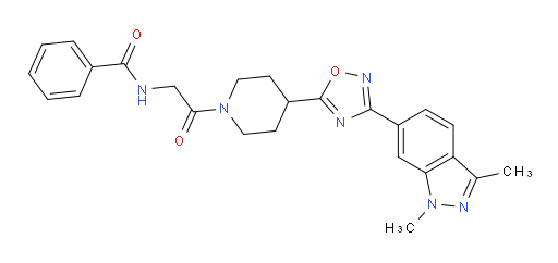 N-[2-[4-[3-(1,3-Dimethyl-1H-indazol-6-yl)-1,2,4-oxadiazol-5-yl]-1-piperidinyl]-2-oxoethyl]benzamide (ACI)