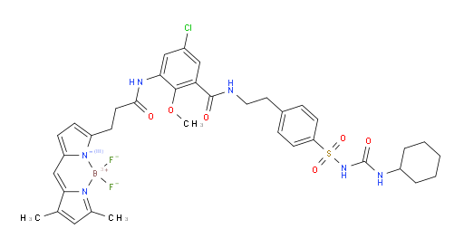 (T-4)-[N-[5-Chloro-3-[[[2-[4-[[[(cyclohexylamino)carbonyl]amino]sulfonyl]phenyl]ethyl]amino]carbonyl]-2-methoxyphenyl]-5-[(3,5-dimethyl-2H-pyrrol-2-ylidene-κN)methyl]-1H-pyrrole-2-propanamidato-κN1]difluoroboron (ACI)