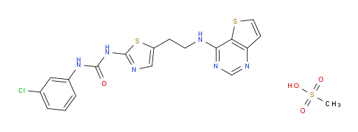 Urea, N-(3-chlorophenyl)-N′-[5-[2-(thieno[3,2-d]pyrimidin-4-ylamino)ethyl]-2-thiazolyl]-, methanesulfonate (1:1) (ACI)