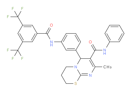 6-[3-[[3,5-Bis(trifluoromethyl)benzoyl]amino]phenyl]-3,4-dihydro-8-methyl-N-phenyl-2H,6H-pyrimido[2,1-b][1,3]thiazine-7-carboxamide (ACI)