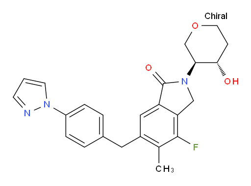 1,5-Anhydro-2,4-dideoxy-2-[4-fluoro-1,3-dihydro-5-methyl-1-oxo-6-[[4-(1H-pyrazol-1-yl)phenyl]methyl]-2H-isoindol-2-yl]-L-threo-pentitol (ACI)