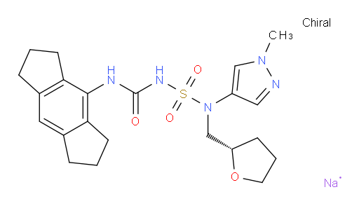 Urea, N-(1,2,3,5,6,7-hexahydro-s-indacen-4-yl)-N′-[[(1-methyl-1H-pyrazol-4-yl)[[(2S)-tetrahydro-2-furanyl]methyl]amino]sulfonyl]-, sodium salt (1:1) (ACI)
