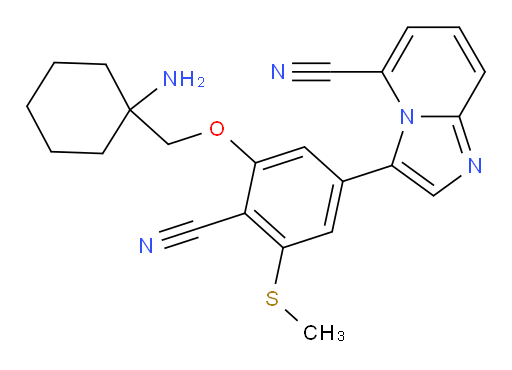 Imidazo[1,2-a]pyridine-5-carbonitrile, 3-[3-[(1-aminocyclohexyl)methoxy]-4-cyano-5-(methylthio)phenyl]- (ACI)