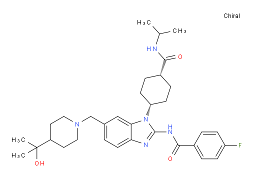 4-Fluoro-N-[6-[[4-(1-hydroxy-1-methylethyl)-1-piperidinyl]methyl]-1-[cis-4-[[(1-methylethyl)amino]carbonyl]cyclohexyl]-1H-benzimidazol-2-yl]benzamide (ACI)